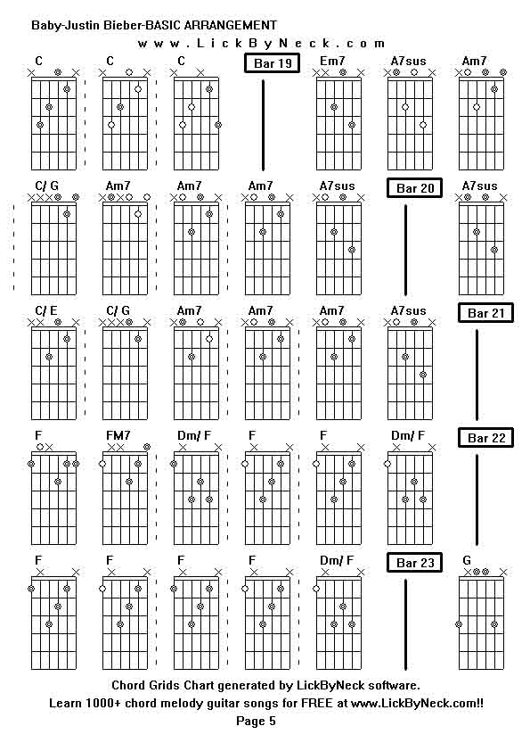 Chord Grids Chart of chord melody fingerstyle guitar song-Baby-Justin Bieber-BASIC ARRANGEMENT,generated by LickByNeck software.